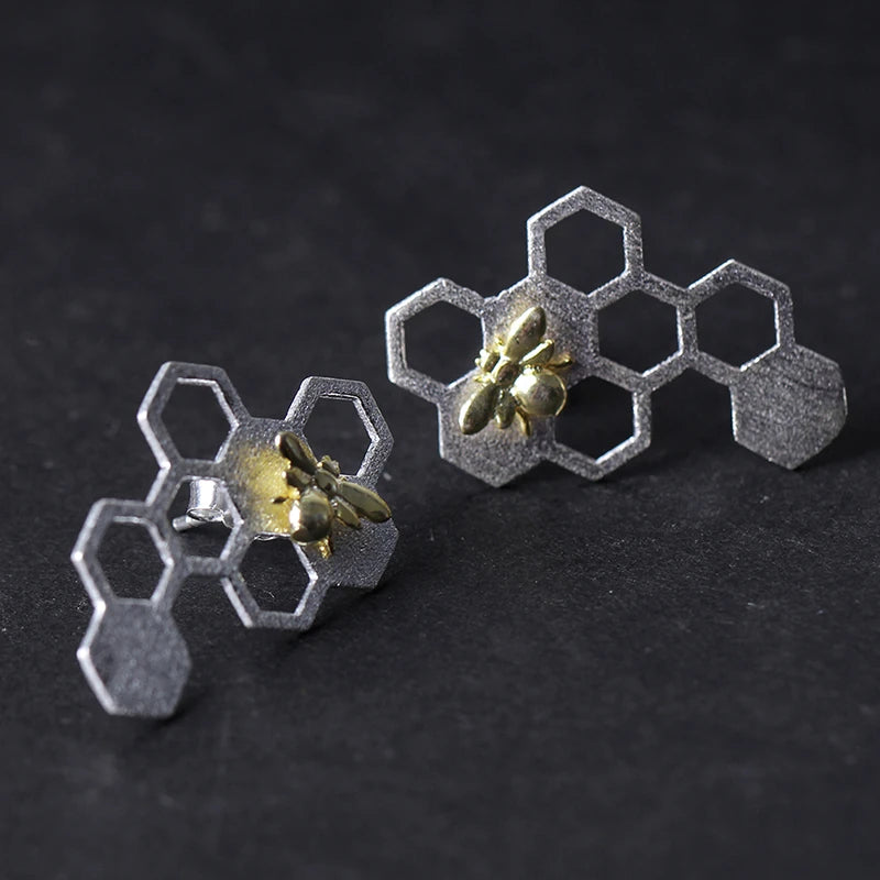 Golden Bee Honeycomb Earrings