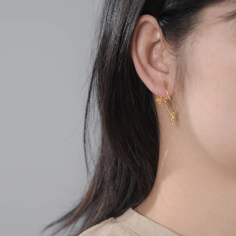 Plum Buds On A Branch Dangle Earrings