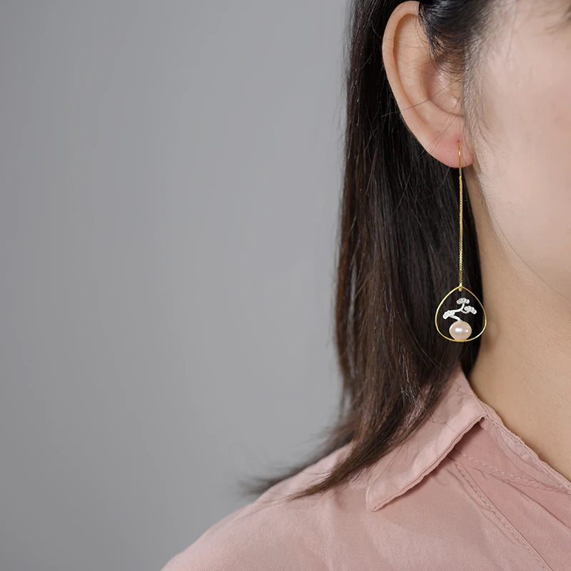 Bonsai Tree And Pearl Dangle Earrings