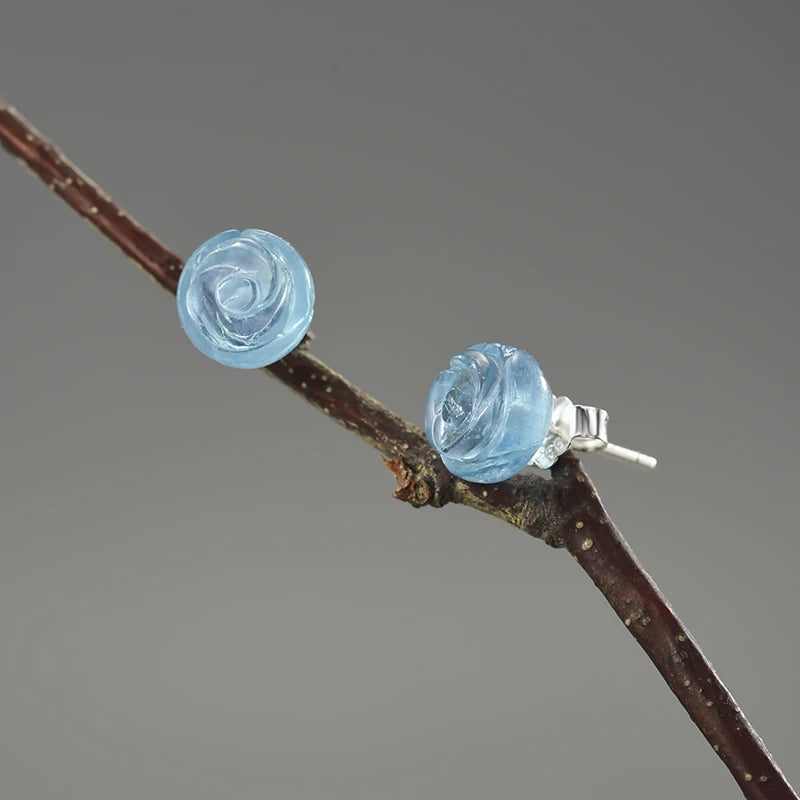 Ocean Blue Rose Stud Earrings