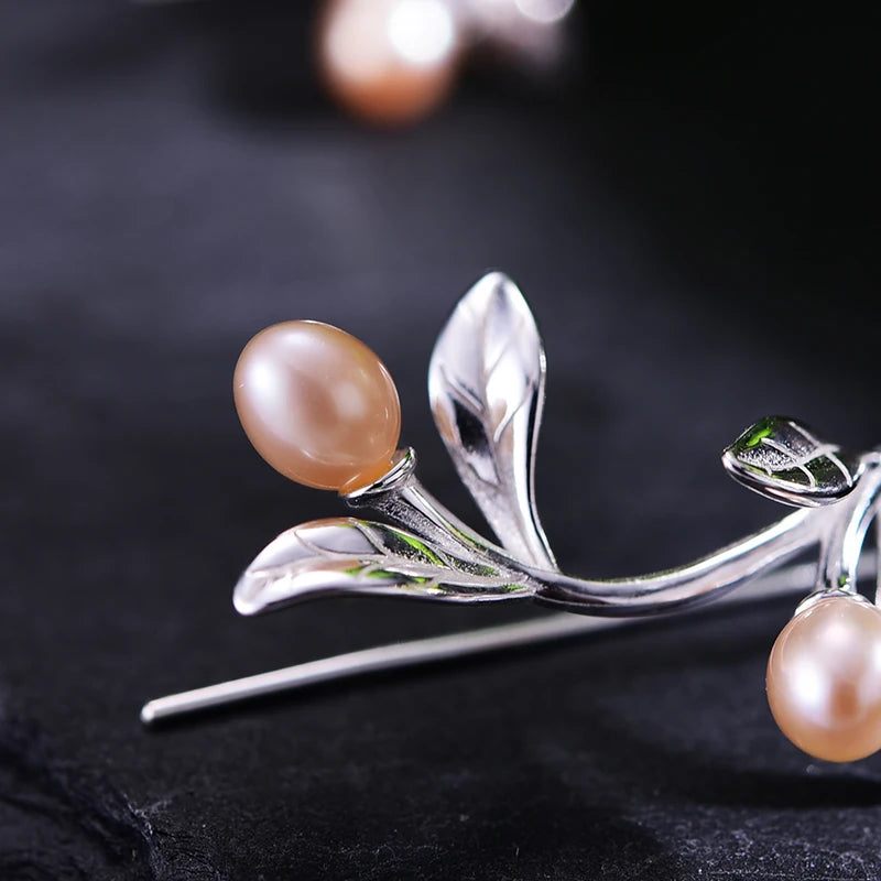 Olive Branch And Pearl Drop Earrings
