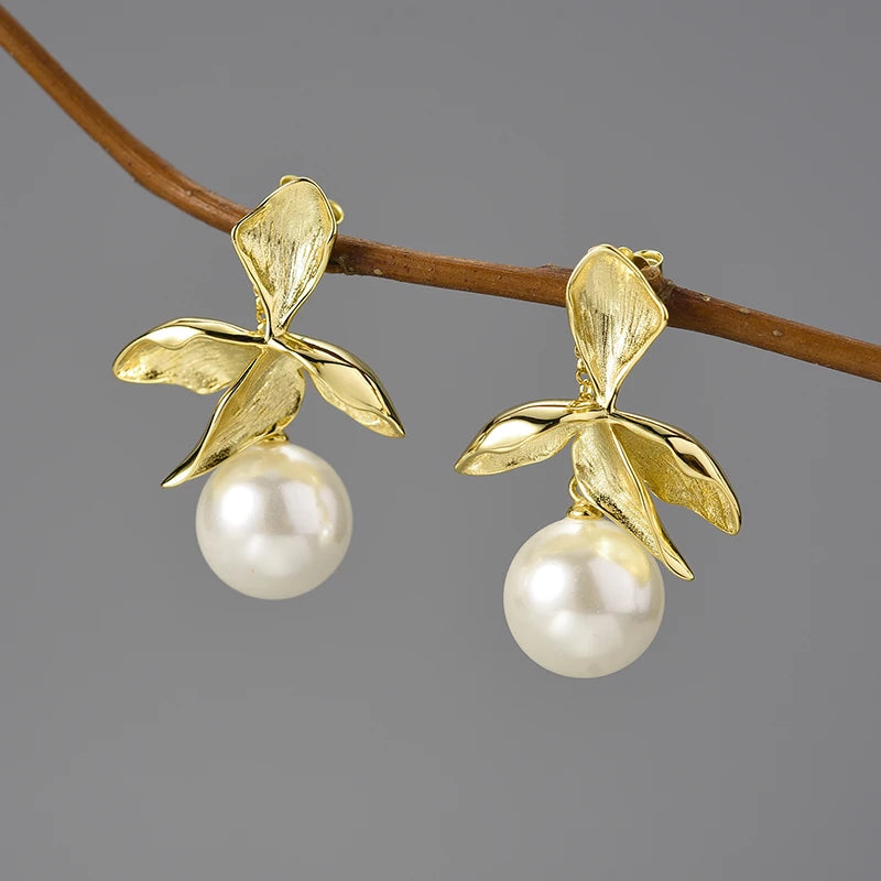 Golden Orchid Dew Drops Earrings