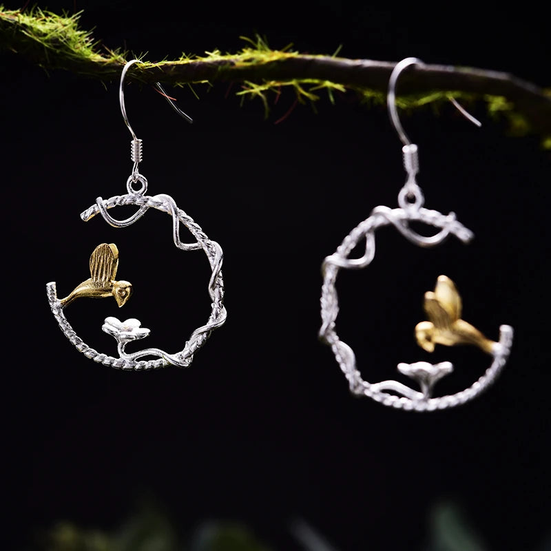 Little Bird Having A Sip Drop Earrings