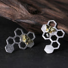 Golden Bee Honeycomb Earrings