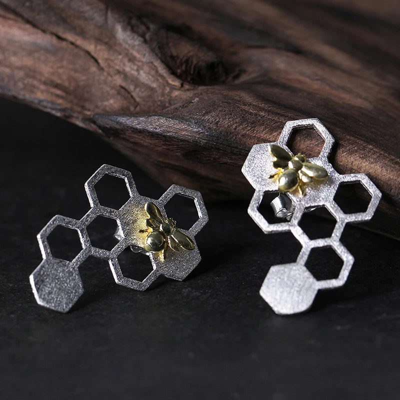 Golden Bee Honeycomb Earrings