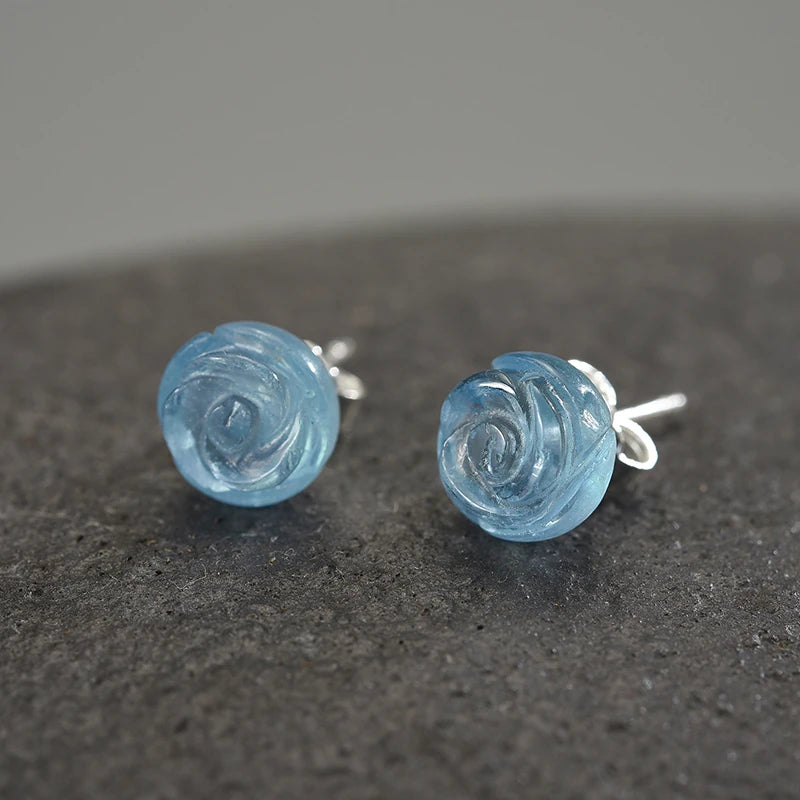 Ocean Blue Rose Stud Earrings