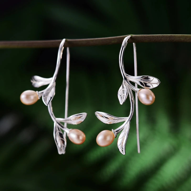 Olive Branch And Pearl Drop Earrings