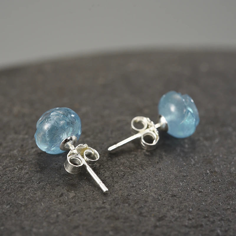 Ocean Blue Rose Stud Earrings