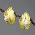 Pearl On A Leaf Stud Earrings