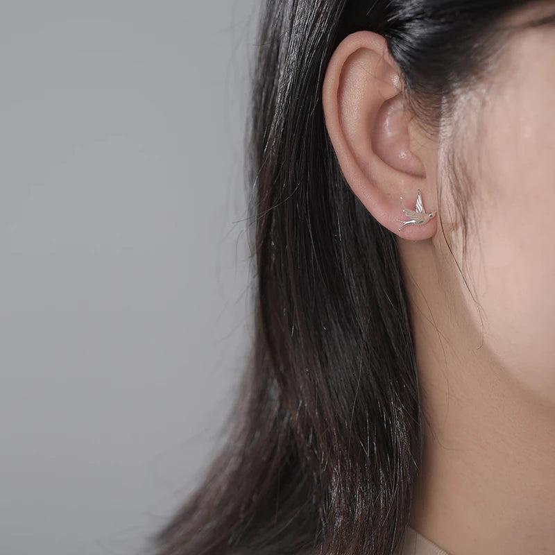 Swallow And Willow Branch Asymmetrical Earrings