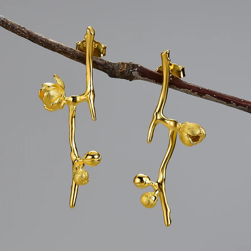 Plum Buds On A Branch Dangle Earrings