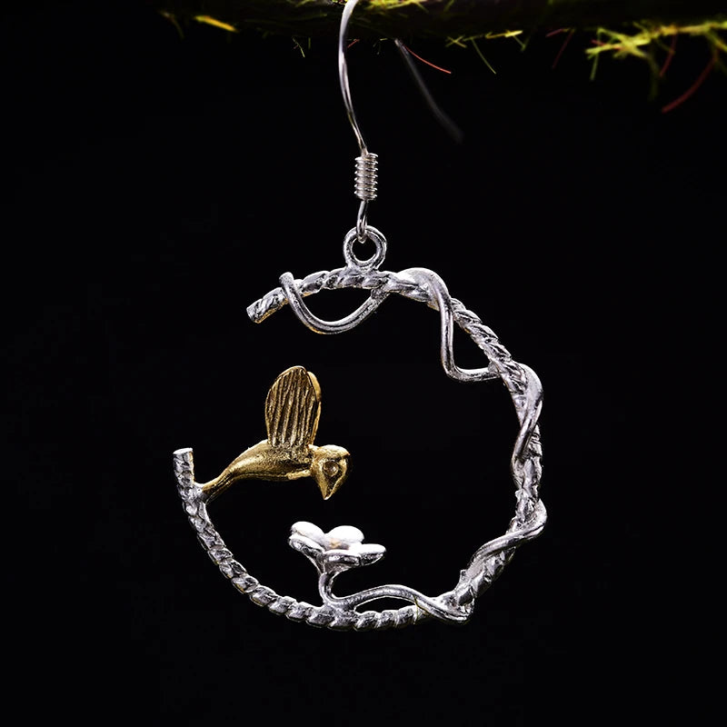 Little Bird Having A Sip Drop Earrings