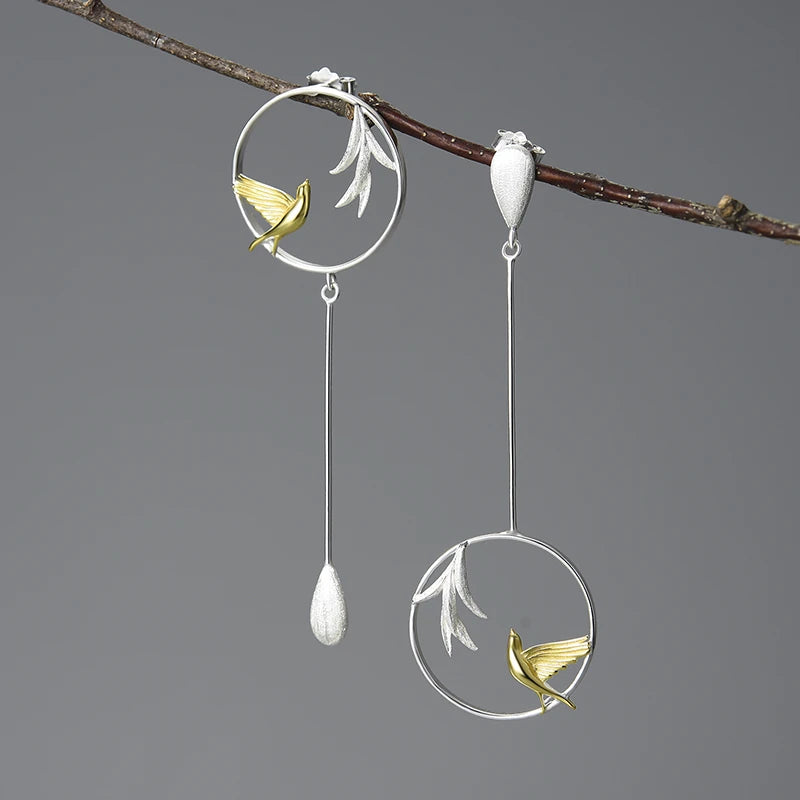 Swallow and Willow in Spring's Wind Drop Earrings