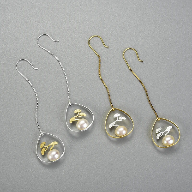 Bonsai Tree And Pearl Dangle Earrings