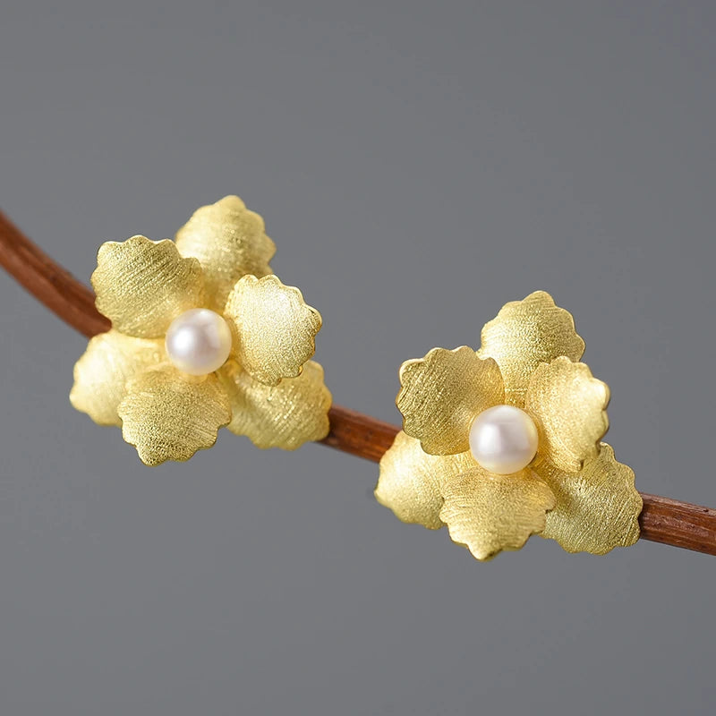 Delicate Begonia Flower Stud Earrings