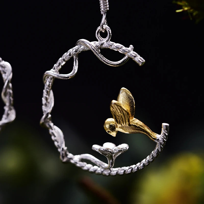 Little Bird Having A Sip Drop Earrings