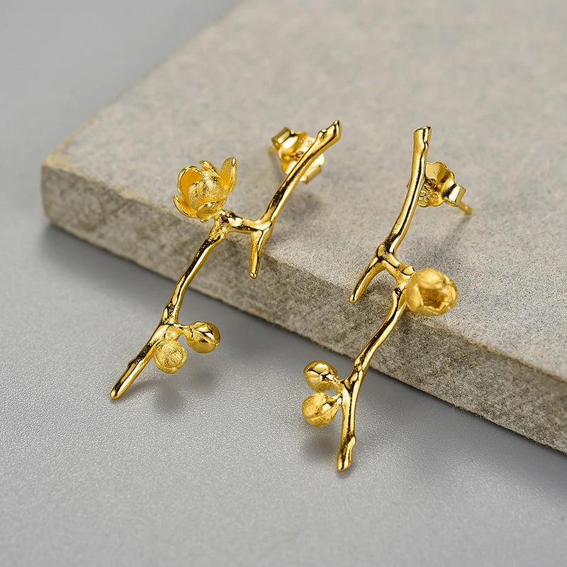 Plum Buds On A Branch Dangle Earrings