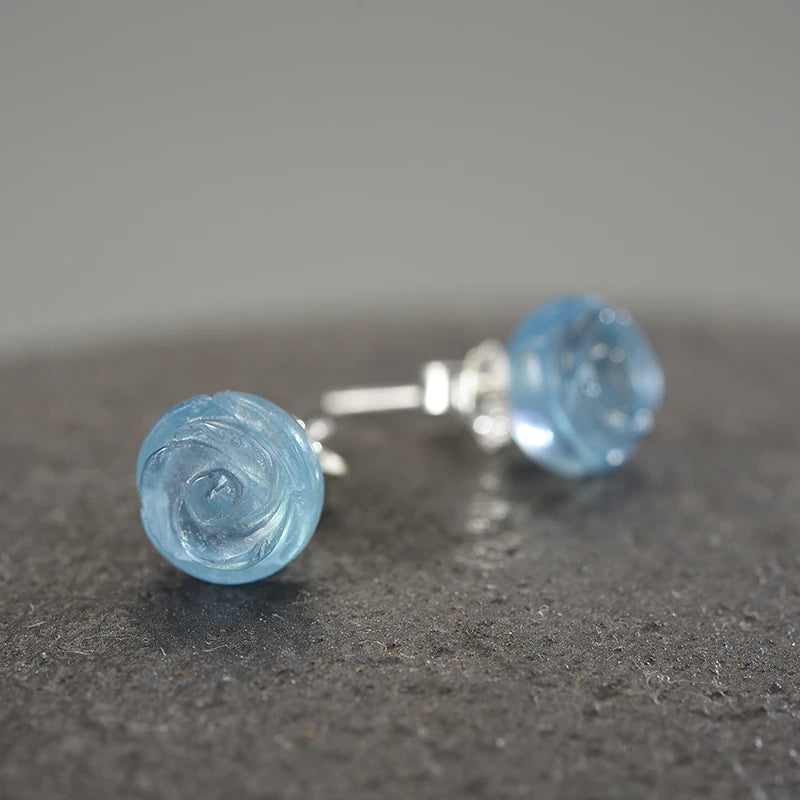 Ocean Blue Rose Stud Earrings