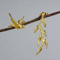 Swallow And Willow Branch Asymmetrical Earrings