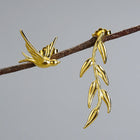 Swallow And Willow Branch Asymmetrical Earrings