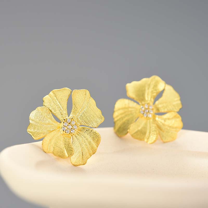 Golden Peony Stud Earrings