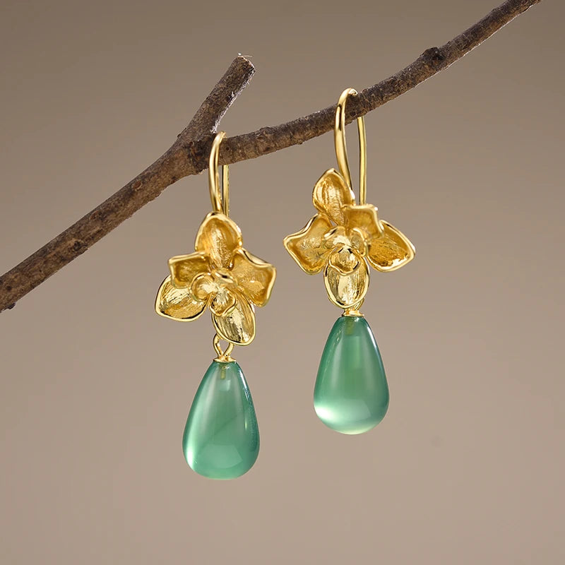 Phalaenopsis Flower Water Drop Earrings