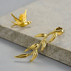 Swallow And Willow Branch Asymmetrical Earrings