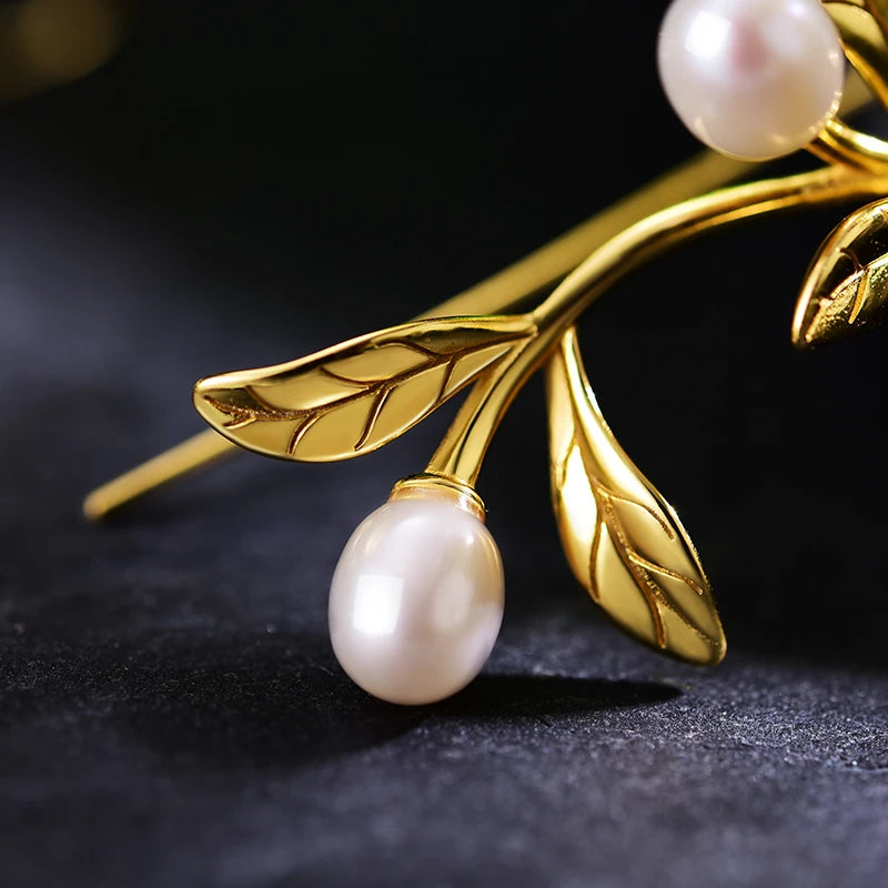 Olive Branch And Pearl Drop Earrings