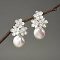 Forget Me Not Blossom And Pearl Dangle Earrings