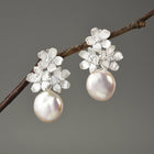 Forget Me Not Blossom And Pearl Dangle Earrings