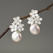 Forget Me Not Blossom And Pearl Dangle Earrings