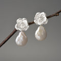 Camellia Flower And Pearl Earrings