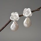 Camellia Flower And Pearl Earrings