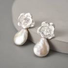 Camellia Flower And Pearl Earrings