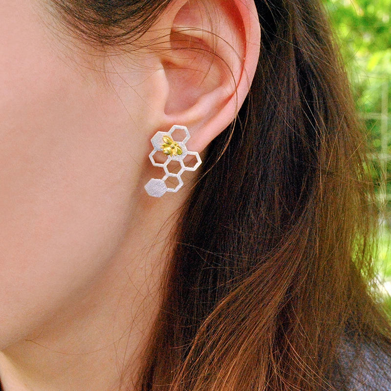 Golden Bee Honeycomb Earrings