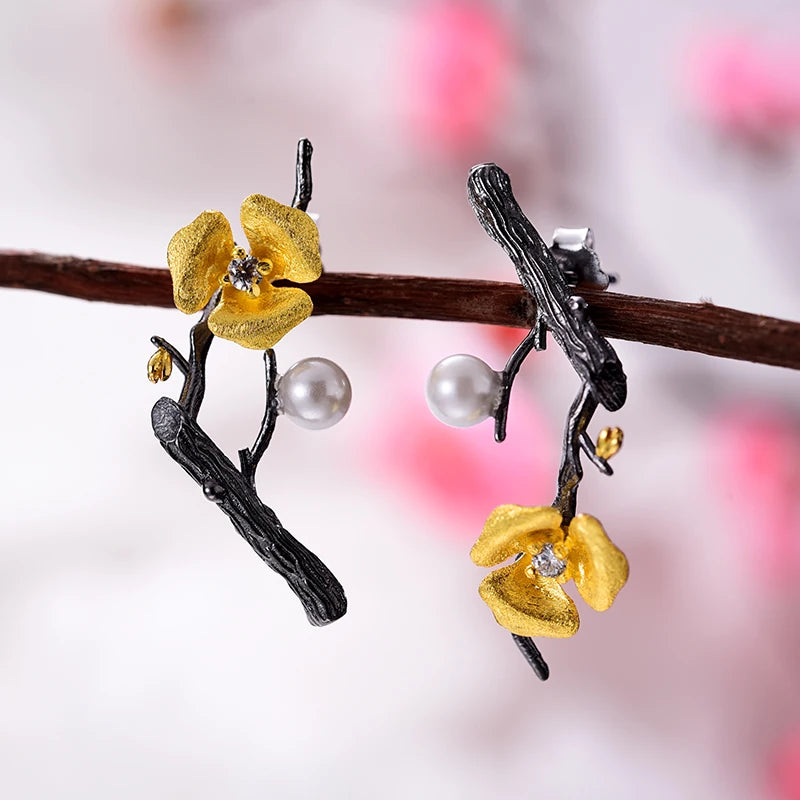 Golden Plum Bloom Earrings