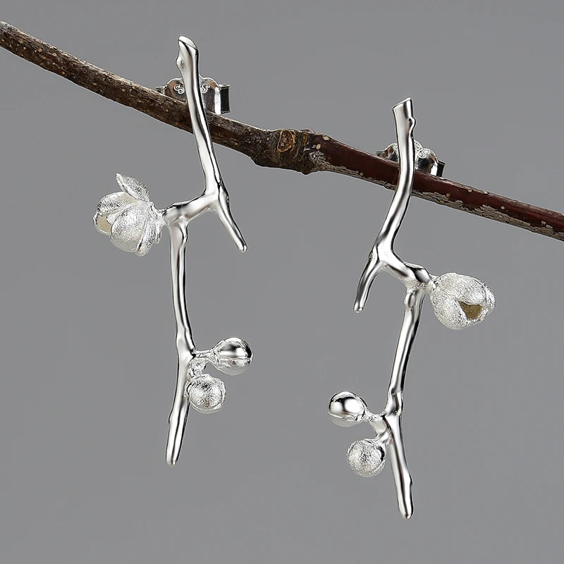 Plum Buds On A Branch Dangle Earrings