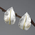 Pearl On A Leaf Stud Earrings