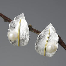 Pearl On A Leaf Stud Earrings