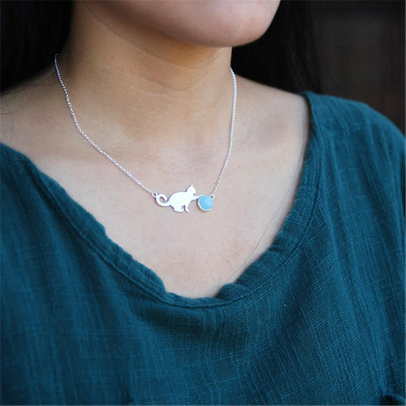 Playful Purrling Natural Gemstone Necklace