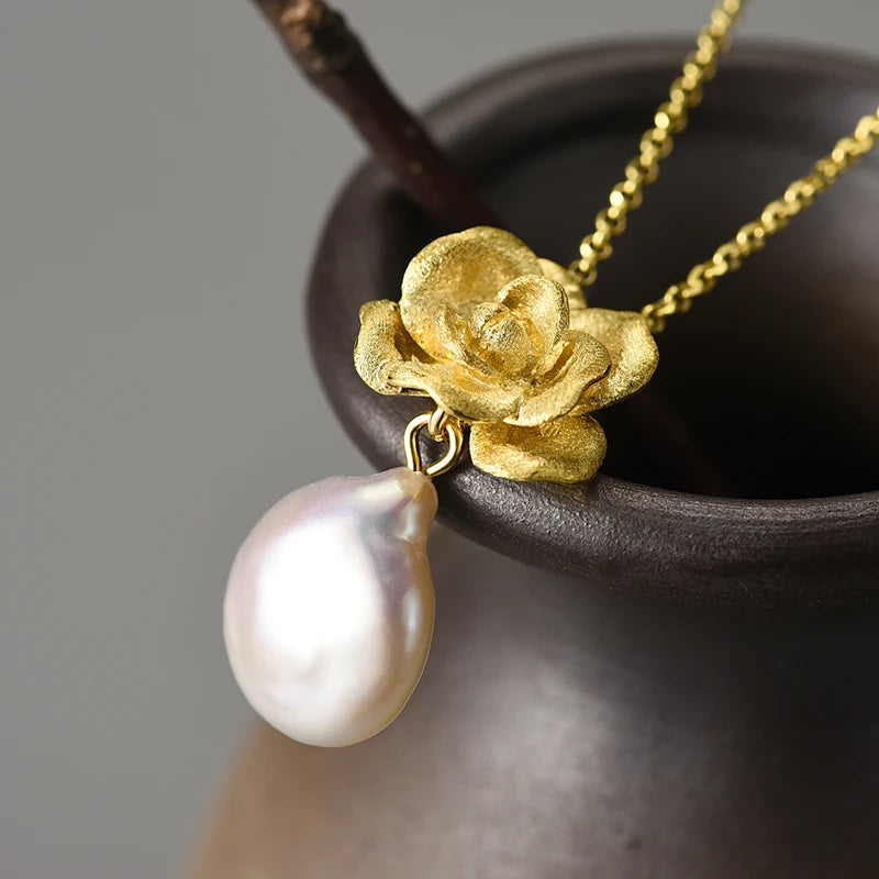 Camellia Flower And Pearl Necklace
