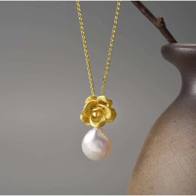 Camellia Flower And Pearl Necklace