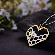 Golden Bee Honeycomb Heart Necklace