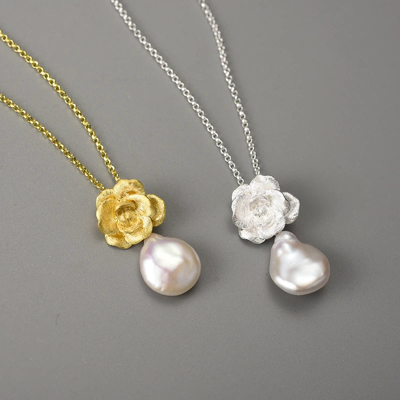 Camellia Flower And Pearl Necklace