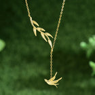 Swallow And Willow Branch Asymmetrical Necklace