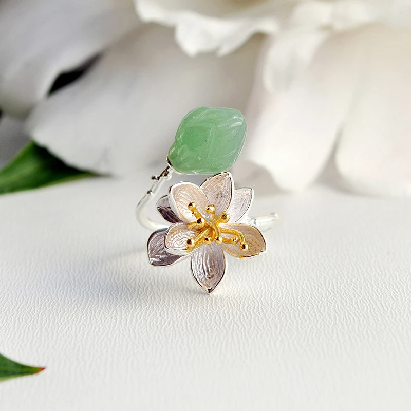 Jade Lotus Whispers Twisted Ring