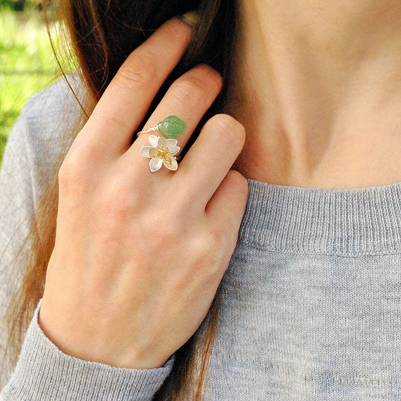 Jade Lotus Whispers Twisted Ring