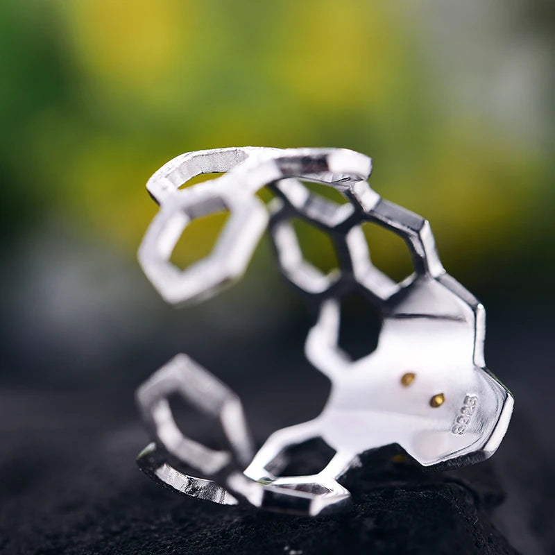 Golden Bee Honeycomb Ring