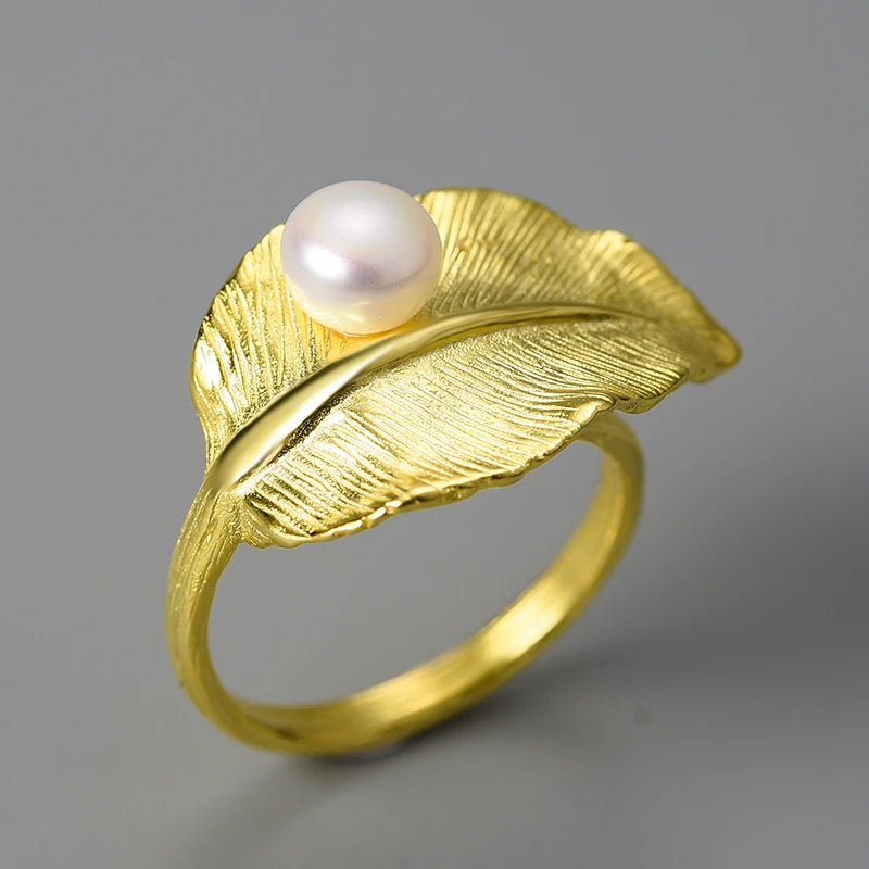 Pearl On A Leaf Ring
