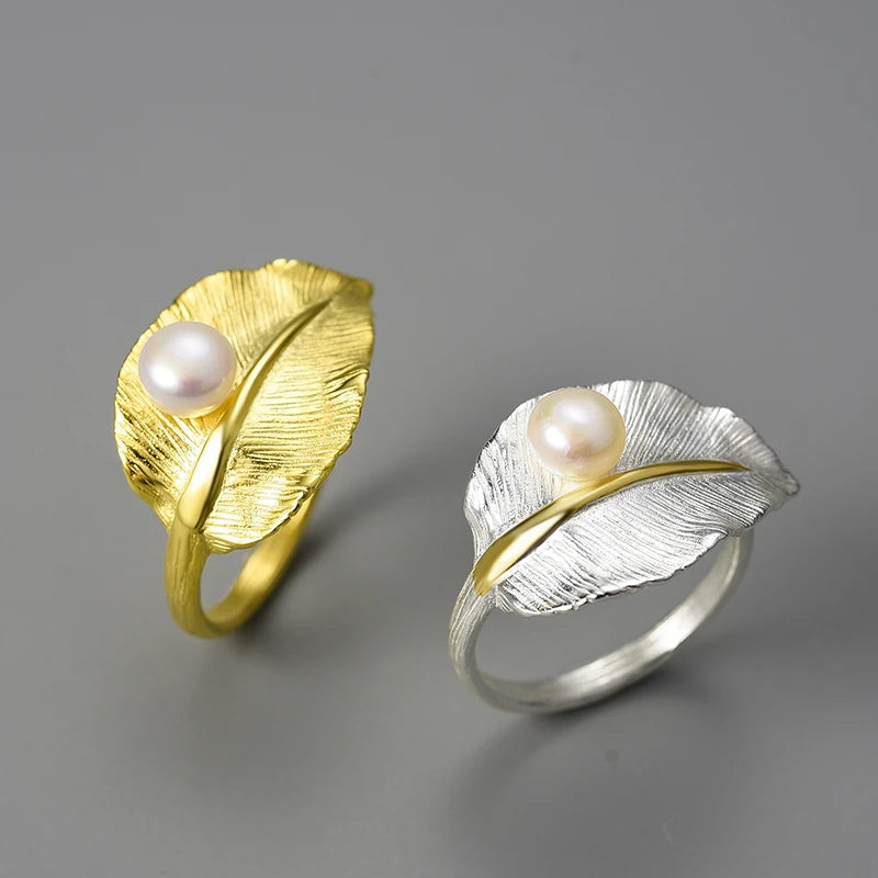 Pearl On A Leaf Ring